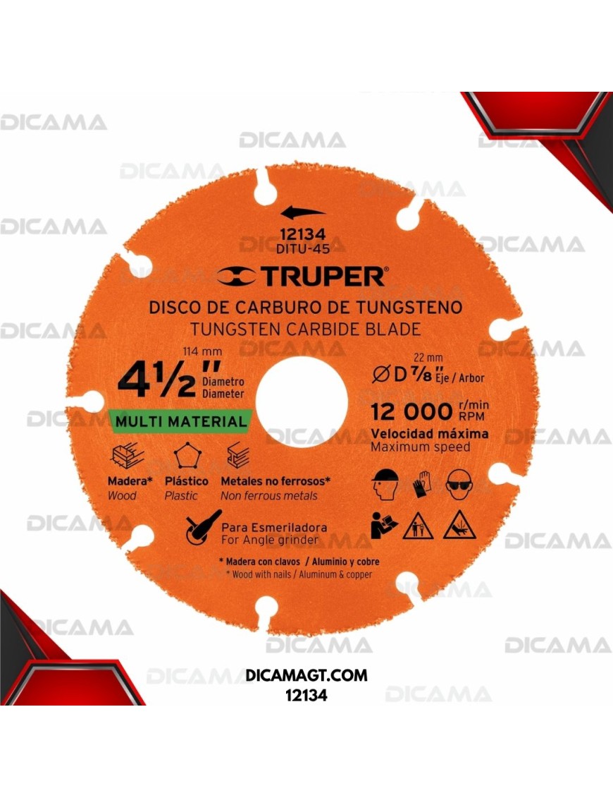 DISCO 4 1/2 MULTIMATERIAL DE CARBURO DE TUNGSTENO TRUPER 12134