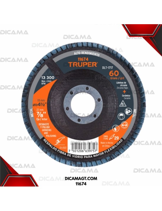 DISCO 4 1/2 LAMINADO GRANO 60 CENTRO 7/8 TRUPER 11674