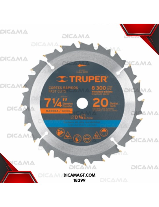 DISCO SIERRA 7-1/4 PARA MADERA, 20 DIENTES CENTRO 5/8 TRUPER 18299