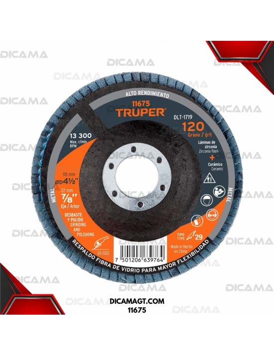 DISCO 4 1/2 LAMINADO GRANO 120 CENTRO 7/8 TRUPER 11675