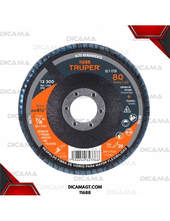 DISCO 4 1/2 LAMINADO GRANO 80 CENTRO 7/8 TRUPER 11688