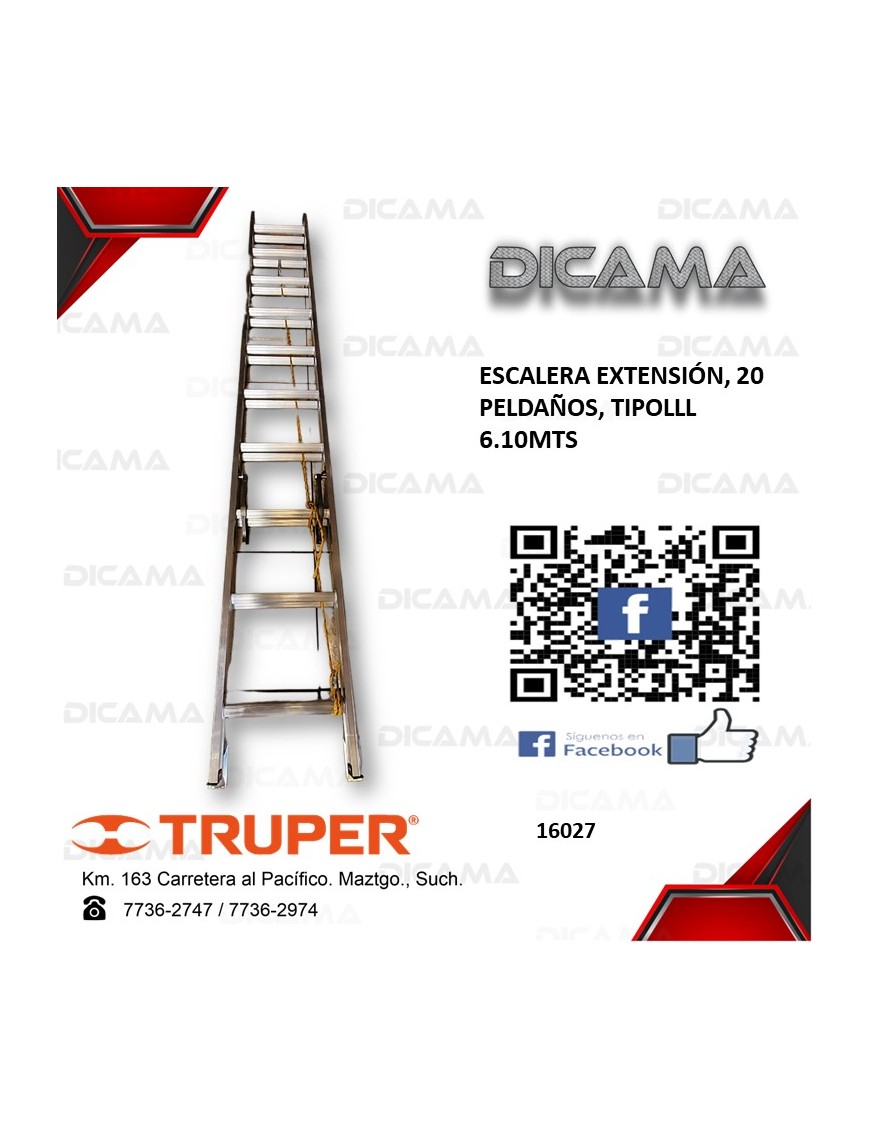 ESCALERA ALUMINIO EXTENSION 20 ESCALONES 6.10MTS TRUPER 16027