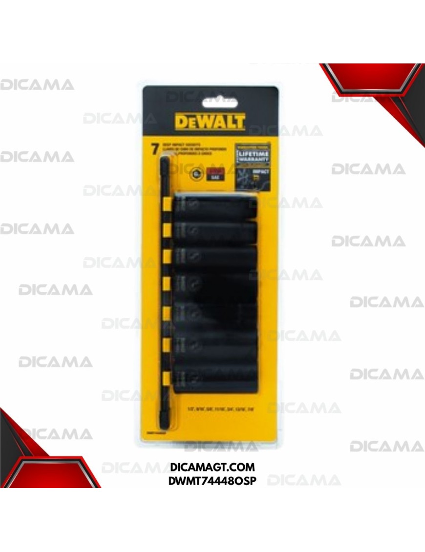 COPAS JUEGO  RAIZ 1/2 7 PZAS LARGAS DE IMPACTO 1/2, 9/16, 5/8, 11/16, 3/4, DEWALT DWMT74448OSP