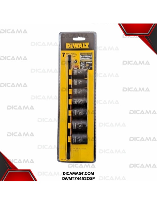 COPAS JUEGO  RAIZ 1/2 7 PZAS CORTAS DE IMPACTO 1/2, 9/16, 5/8, 11/16, 3/4 DEWALT DWMT74452OSP