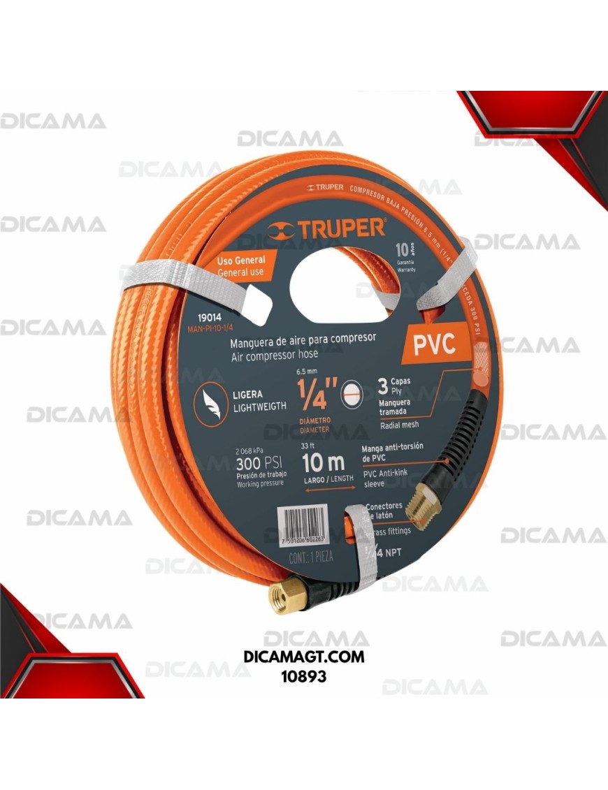 MANGUERA AIRE 3/8X10 METROS 300 PSI BAJA PRESION TRUPER 10893
