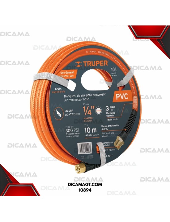 MANGUERA AIRE 3/8X15 METROS 300 PSI PVC BAJA PRESION TRUPER 10894