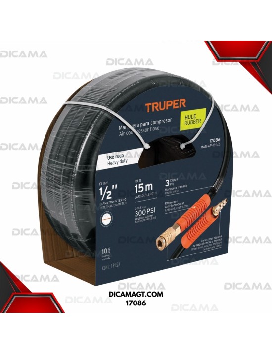MANGUERA AIRE 1/2X15 METROS 300 PSI  ALTA PRESION TRUPER 17086