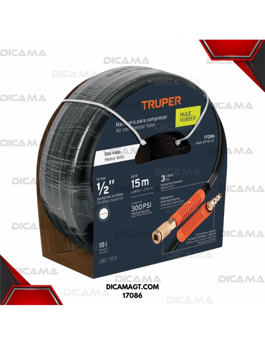 MANGUERA AIRE 1/2X15 METROS 300 PSI  ALTA PRESION TRUPER 17086