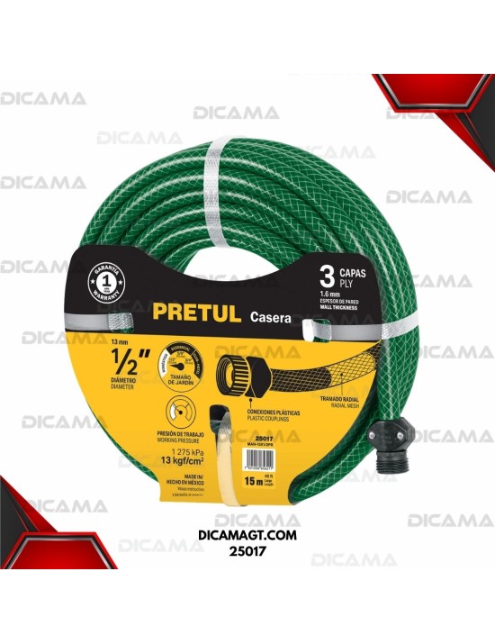 MANGUERA PARA AGUA 1/2X15 MTS PRETUL 25017