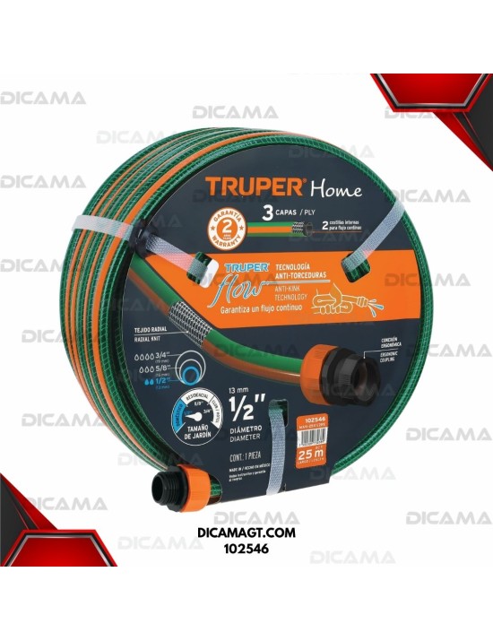 MANGUERA PARA AGUA 1/2X25 MTS 3 CAPAS TRUPER 102546