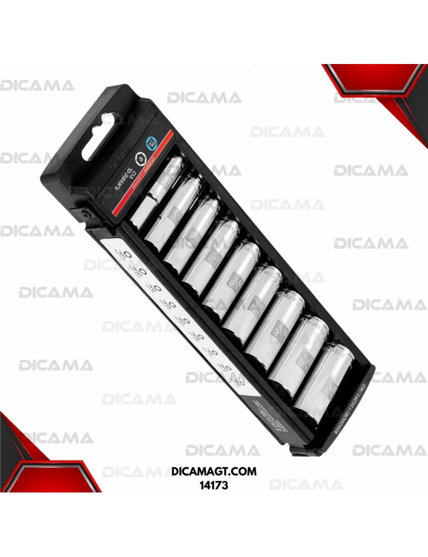 COPAS JUEGO RAIZ 3/8 9 PZAS 10-19MM LARGOS CUADRO TRUPER 14173