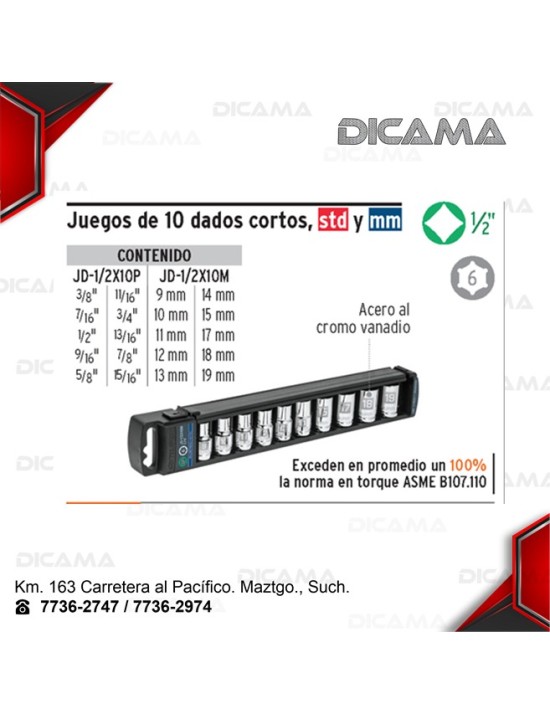 COPAS JUEGO RAIZ 1/2 10 PZAS 3/8-15/16 TRUPER 14176