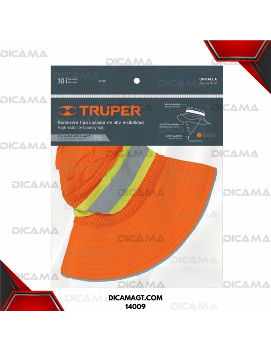 SOMBRERO ALTA VISIBILIDAD CON REFLEJANTE NARANJA TRUPER 14009