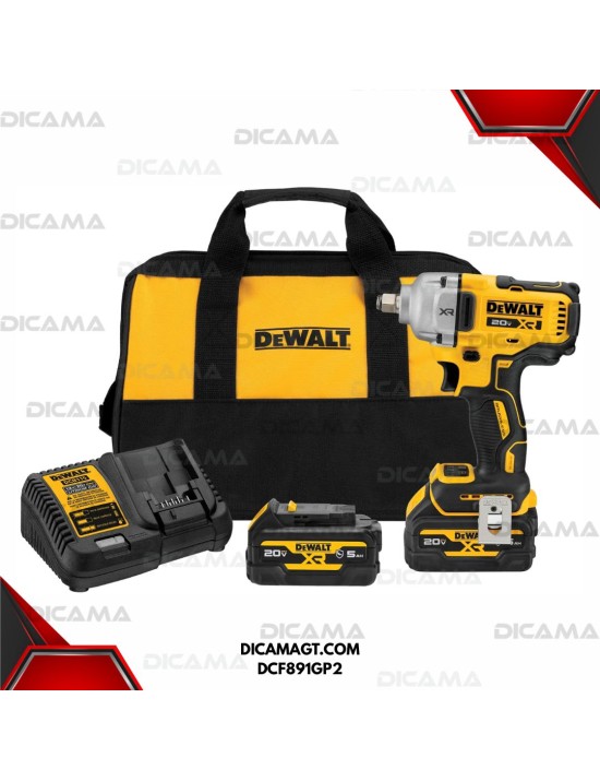 PISTOLA DE IMPACTO RAIZ 1/2 INALAMBRICA 600 LBS 20V. SIN CARBONES 2 BAT Y BOLSO DEWALT DCF891GP2