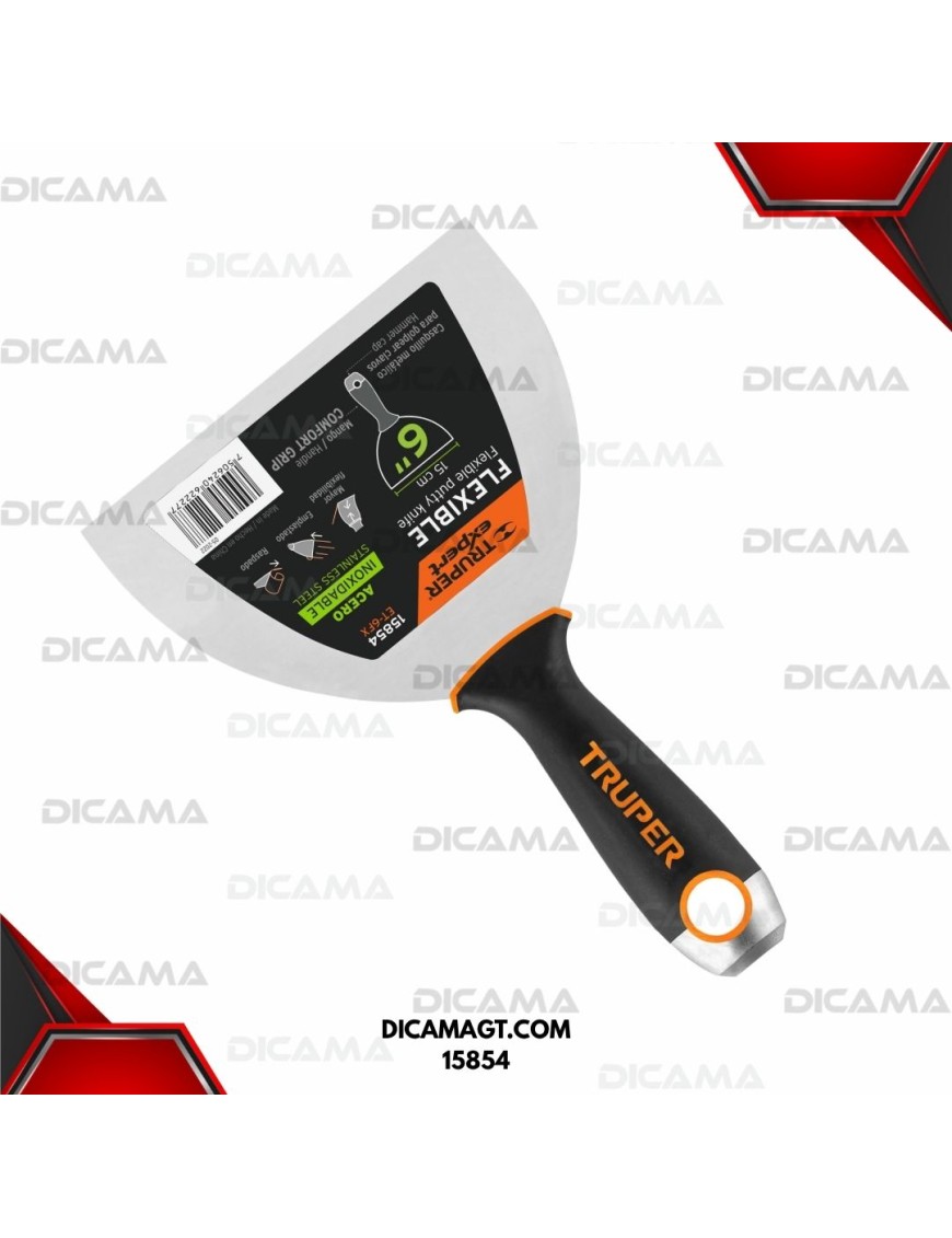 ESPATULA FLEXIBLE 6 ACERO INOX. MANGO COMFORT GRIP, EXPERT TRUPER 15854