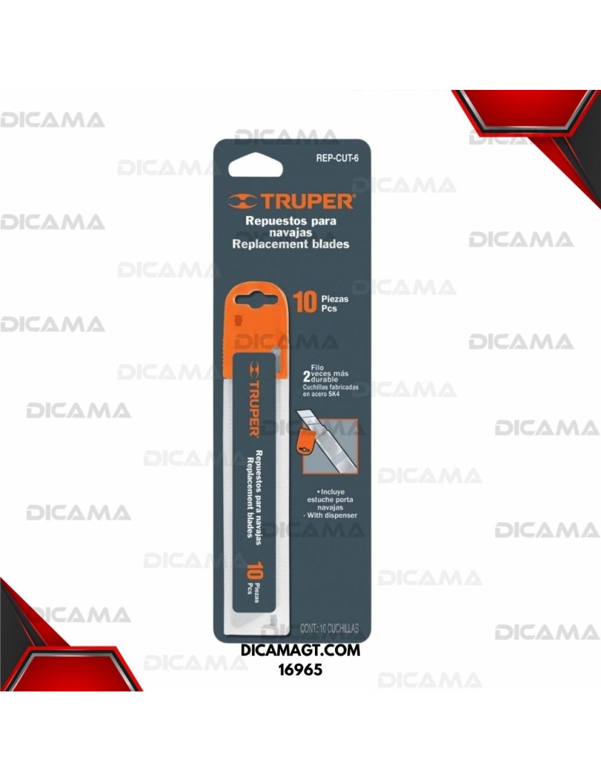 ESTUCHE CON 10 CUCHILLAS SK4 DE 18 MM PARA CUTTER TRUPER 16965