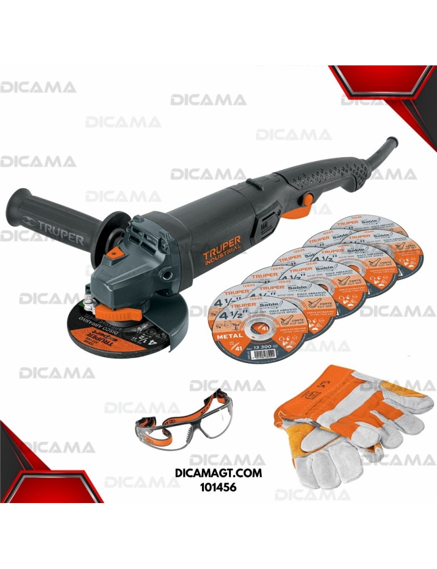 PULIDORA 4 1/2 950 WATTS DISCOS, LENTES Y GUANTES TRUPER 101456