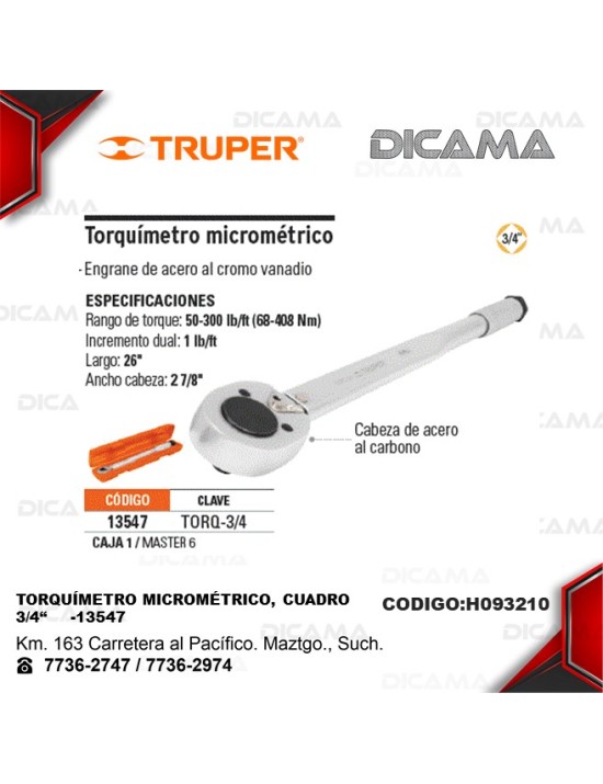 TORQUIMETRO RAIZ 3/4 50-300LBS FT TRUPER 13547