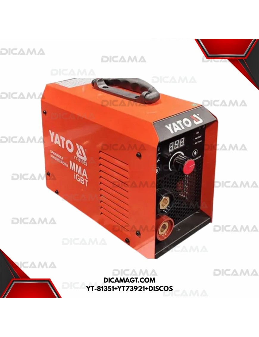SOLDADORA 160 AMPERIOS INVERTER+GABACHA YATO YT-81351+YT73921+DISCOS