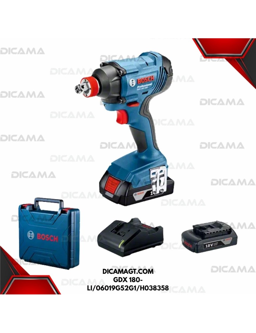 ATORNILLADOR 1/2 CON PERCUSION INALAMBRICO 18 V 2.00AH BOSCH GDX 180-LI/06019G52G1/H038358