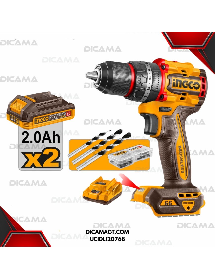 BARRENO DE IMPACTO INALAMBRICO 20V INGCO 2 BATERIAS INGCO UCIDLI20768