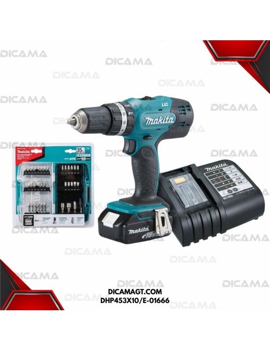 BARRENO 1/2 13MM INALAMBRICO+BROCAS 35PCS MAKITA DHP453X10/E-01666