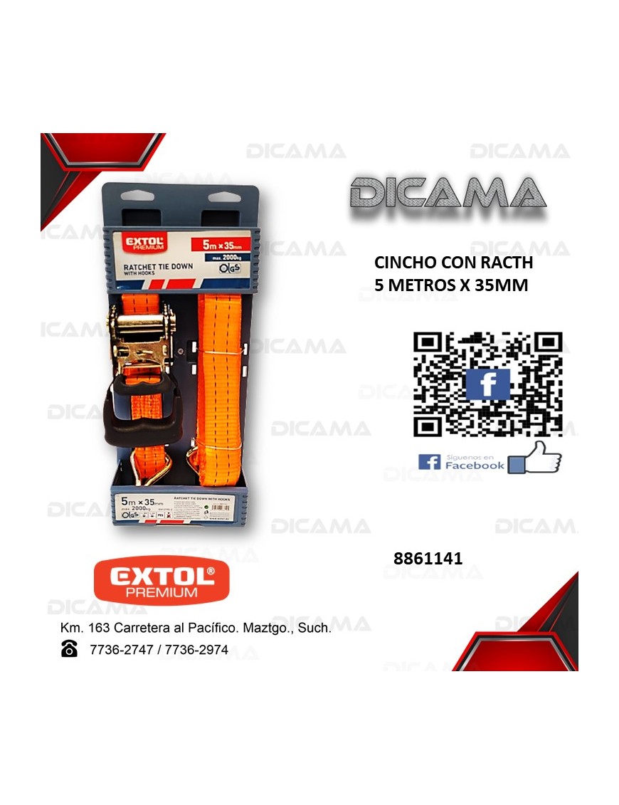 CINCHO PARA CARGA 1 PZAS CON RACHT 5 METROS X 35MM EXTOL 8861141