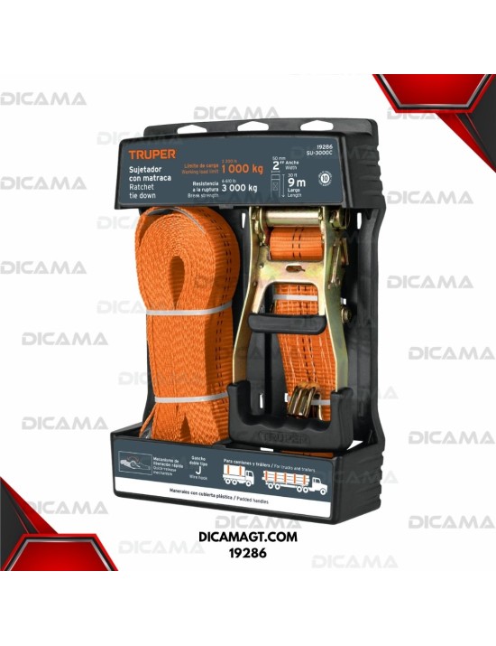 CINCHO PARA CARGA1 PZAS CON RACTH 9 MTS 3000 KG TRUPER 19286