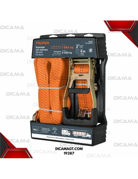 CINCHO PARA CARGA 1 PZAS CON RACTH 9 MTS 5000 KG TRUPER 19287