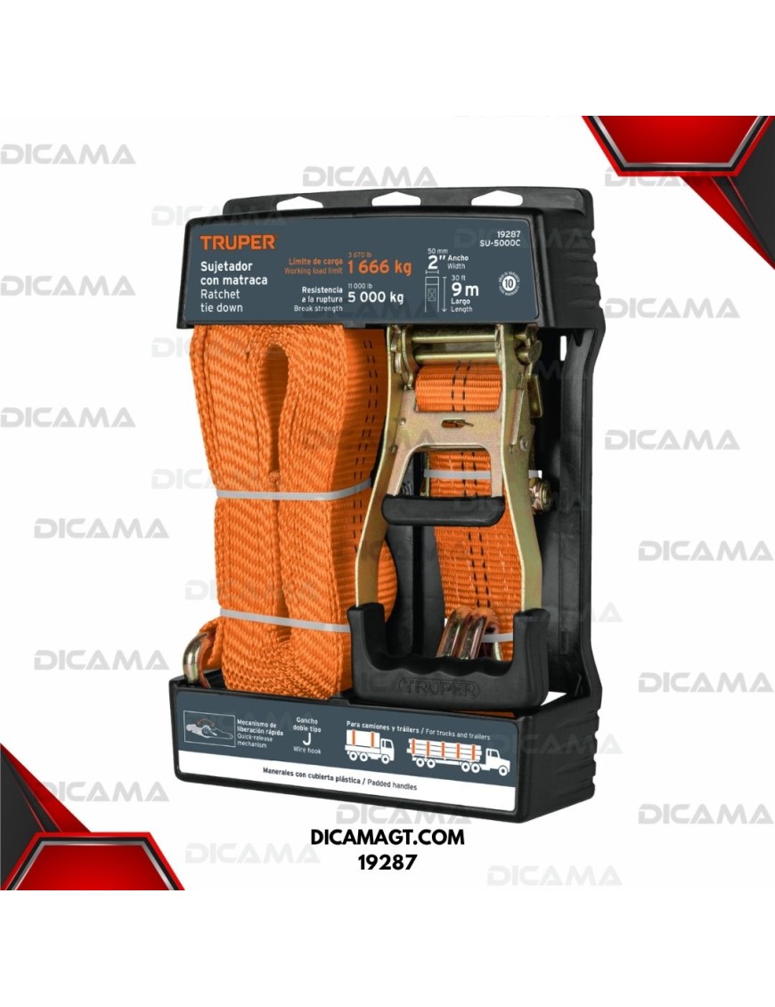 CINCHO PARA CARGA 1 PZAS CON RACTH 9 MTS 5000 KG TRUPER 19287