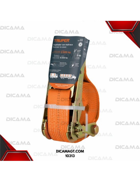 CINCHO PARA CARGA 1 PZAS CON RACTH 9 MTS 6000 KG TRUPER 10313