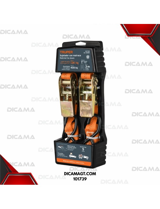 CINCHO PARA CARGA 2 PZAS CON RACTH  3 MTS 400 KG TRUPER 101739