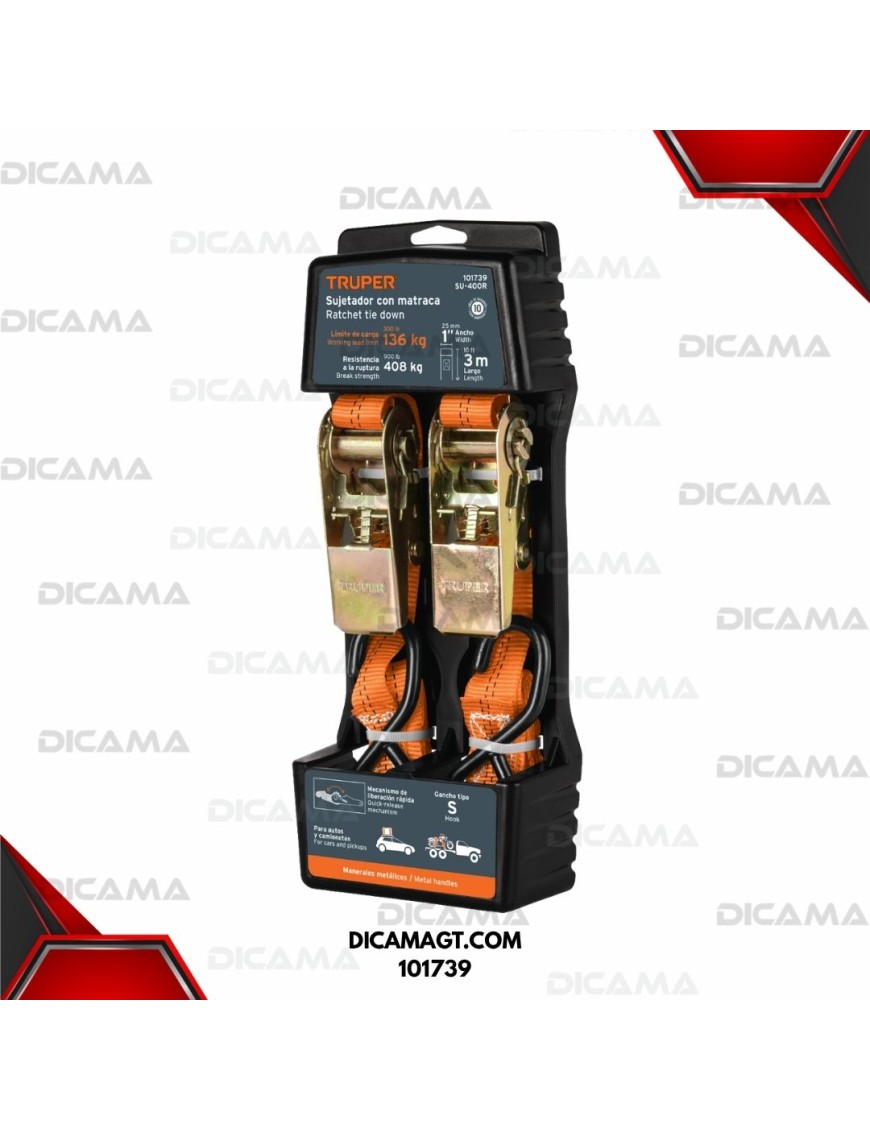CINCHO PARA CARGA 2 PZAS CON RACTH  3 MTS 400 KG TRUPER 101739