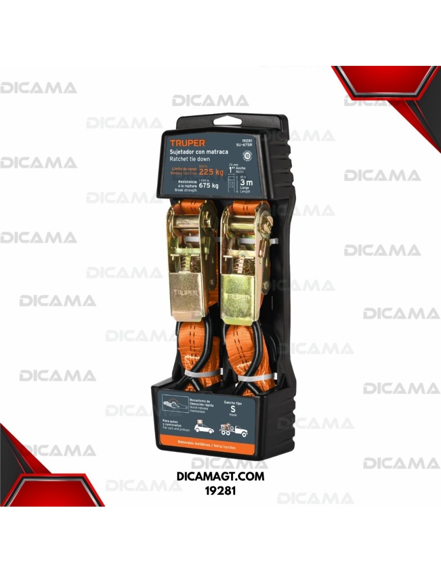 CINCHO PARA CARGA 2 PZAS CON RACTH 3 MTS 675 KGS TRUPER 19281
