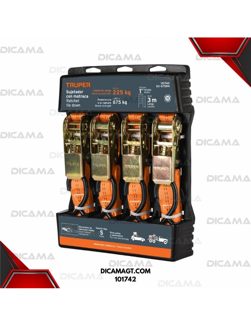 CINCHO 4 PCS CON RACTH CARGA MÁXIMA 675 KG TRUPER 101742