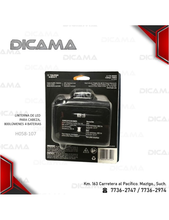 LINTERNA DE CABEZA LED 800 LM 4 BATERIAS TRUPER 11853