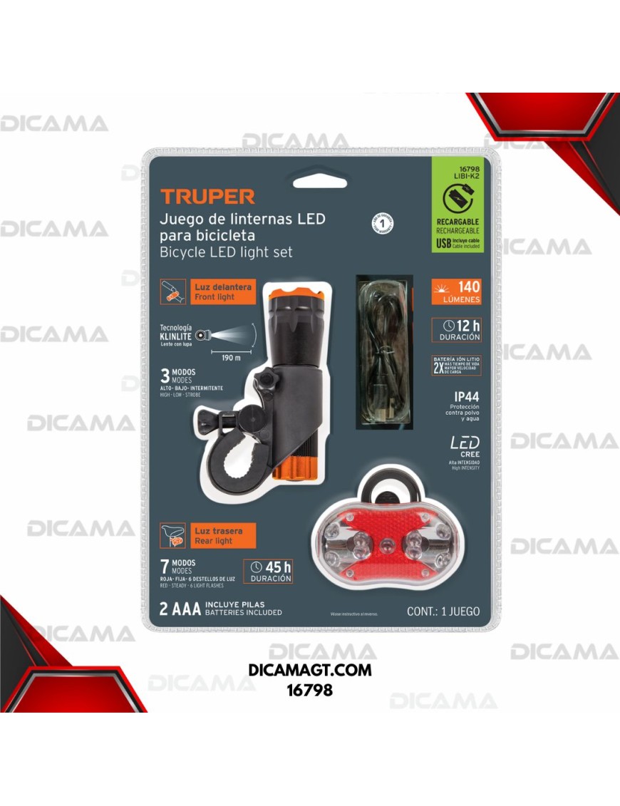 LINTERNA PARA BICICLETA 100 LM JUEGO DEL/TRAS TRUPER 16798