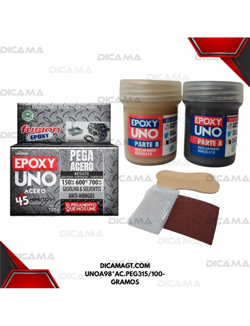 PEGAMENTO EPOXI ACERO SOLDADURA FRIA ACERO Y METALES FUSION EPOXI UNOA98*AC.PEG315/100-GRAMOS