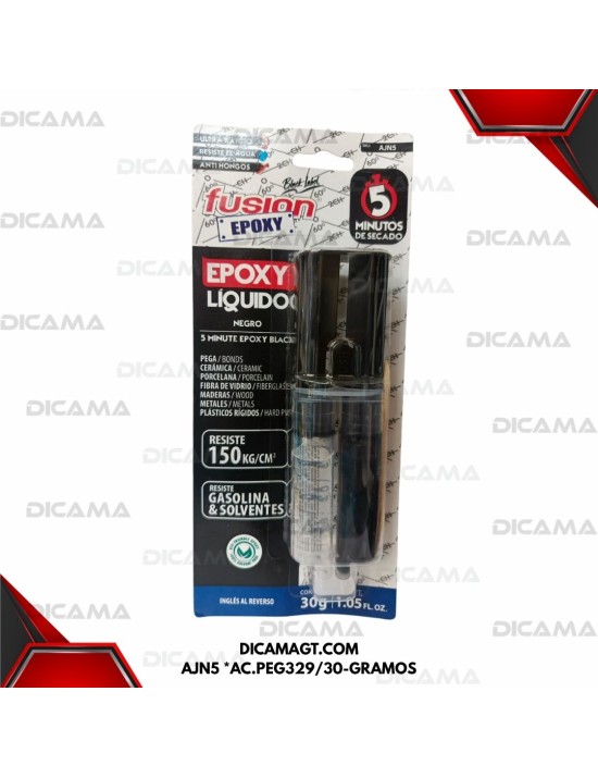 PEGAMENTO JERINGA NEGRO 5 MIN CERAMICA FIBRA DE VIDRIO FUSION EPOXI AJN5 *AC.PEG329/30-GRAMOS