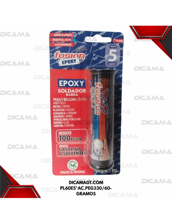 PEGAMENTO EPOXY MULTIUSOS PLASTILINA BARRA FUSION EPOXI PL60E5*AC.PEG330/60-GRAMOS