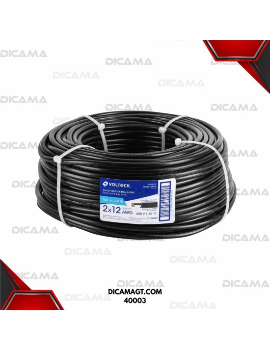 CABLE USO RUDO 2X12 100 METROS MAXIMO 600V VOLTECK 40003