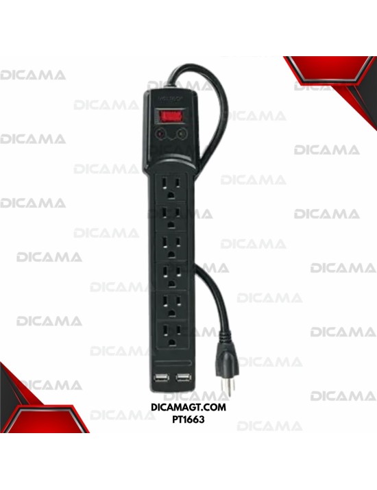 REGLETA 6 ENTRADAS CON USB 6 POWER TECH PT1663