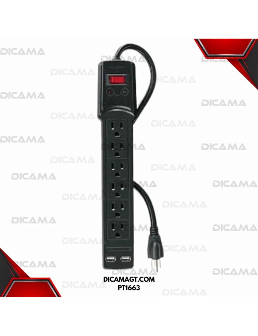 REGLETA 6 ENTRADAS CON USB 6 POWER TECH PT1663