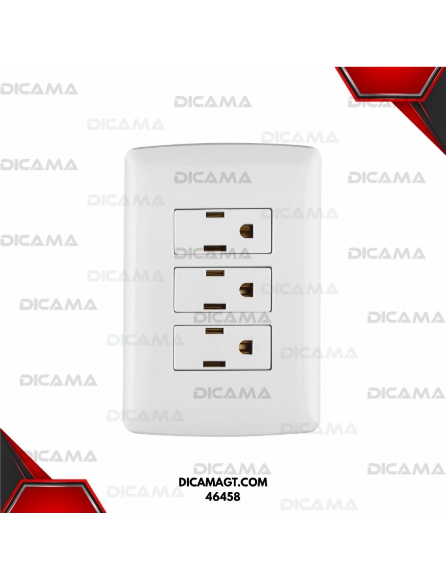 PLACA ARMADA 3 CONTACTOS ATERRIZADOS, BLANCO, LÍNEA ITALIANA TRUPER 46458