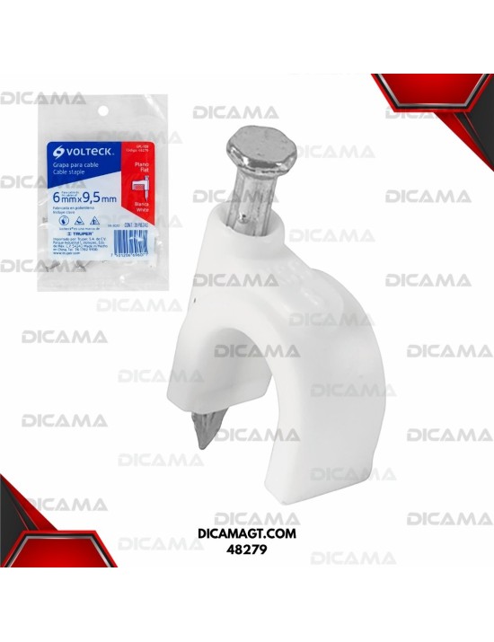 GRAPAS BLANCAS (20) DE 6 X 9.5 MM PARA CABLE PLANO TRUPER 48279