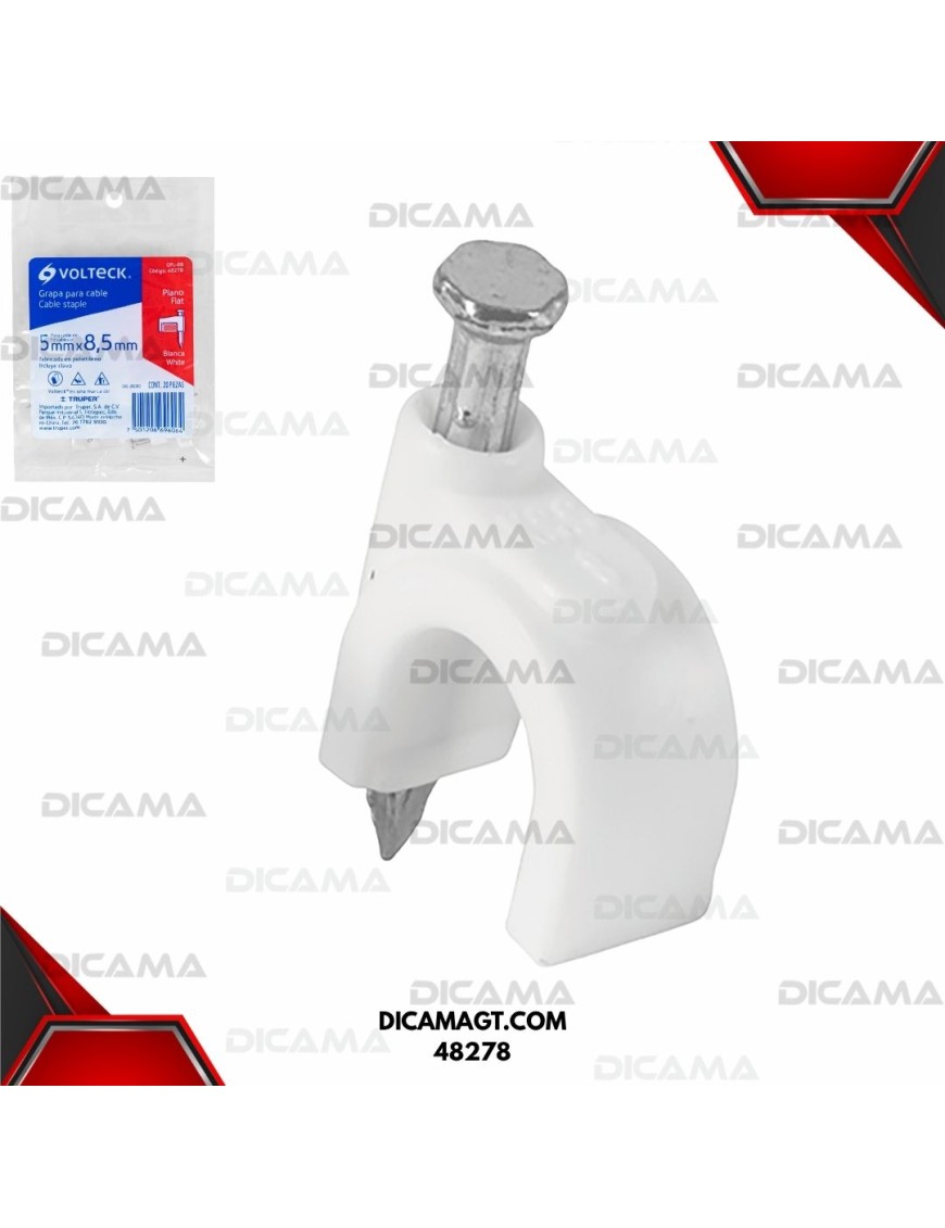 GRAPAS BLANCAS (20) DE 5 X 8.5 MM PARA CABLE PLANO TRUPER 48278