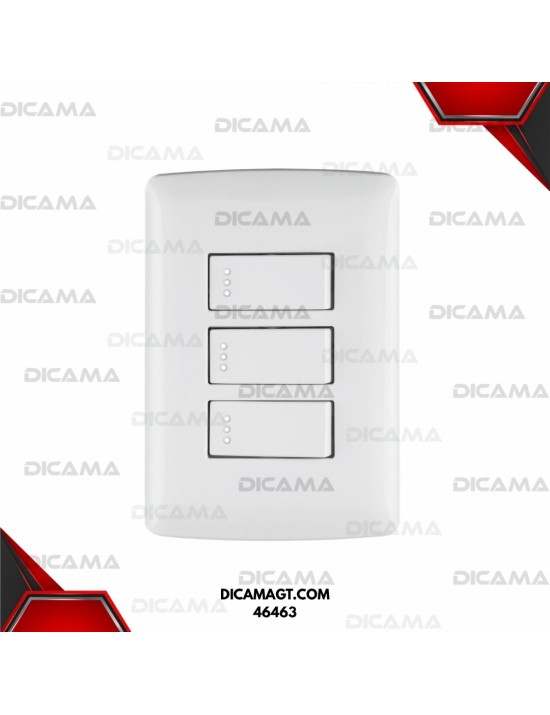 PLACA ARMADA 3 INTERRUPTORES SENCILLOS,BLANCO,LÍNEA ITALIANA TRUPER 46463