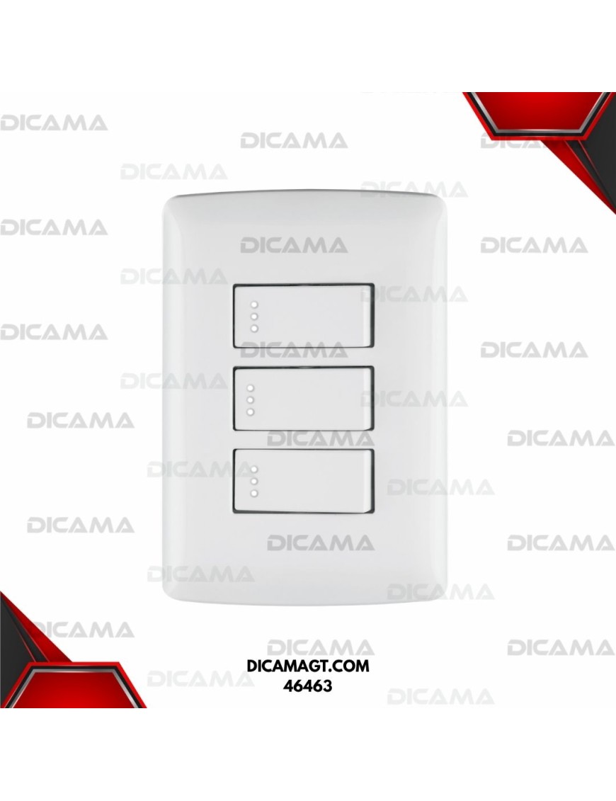 PLACA ARMADA 3 INTERRUPTORES SENCILLOS,BLANCO,LÍNEA ITALIANA TRUPER 46463