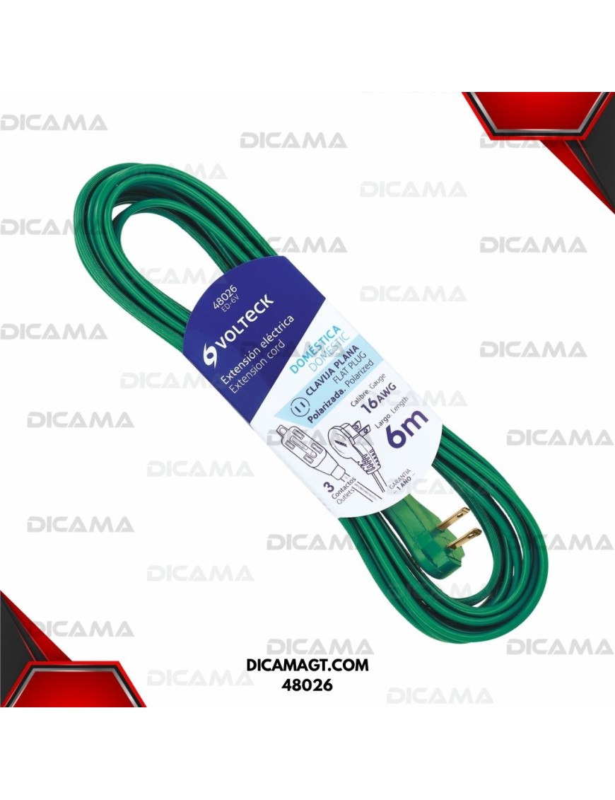 EXTENSION ELECTRICA 6 METROS VERDE VOLTECK 48026