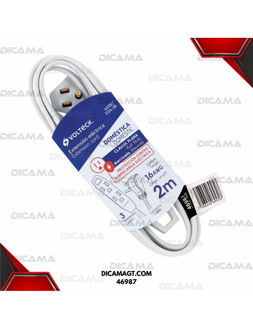 EXTENSION ELECTRICA 2 METROS BLANCA CON CLAVIJA PLANA TRUPER 46987